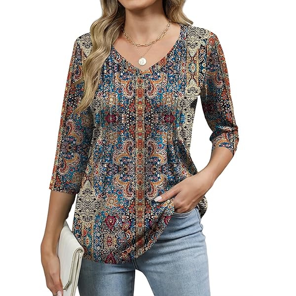thumbnail image 2 of ONLYSHE Womens Summer Short Sleeve Shirts V Neck Qatar 2 of 11