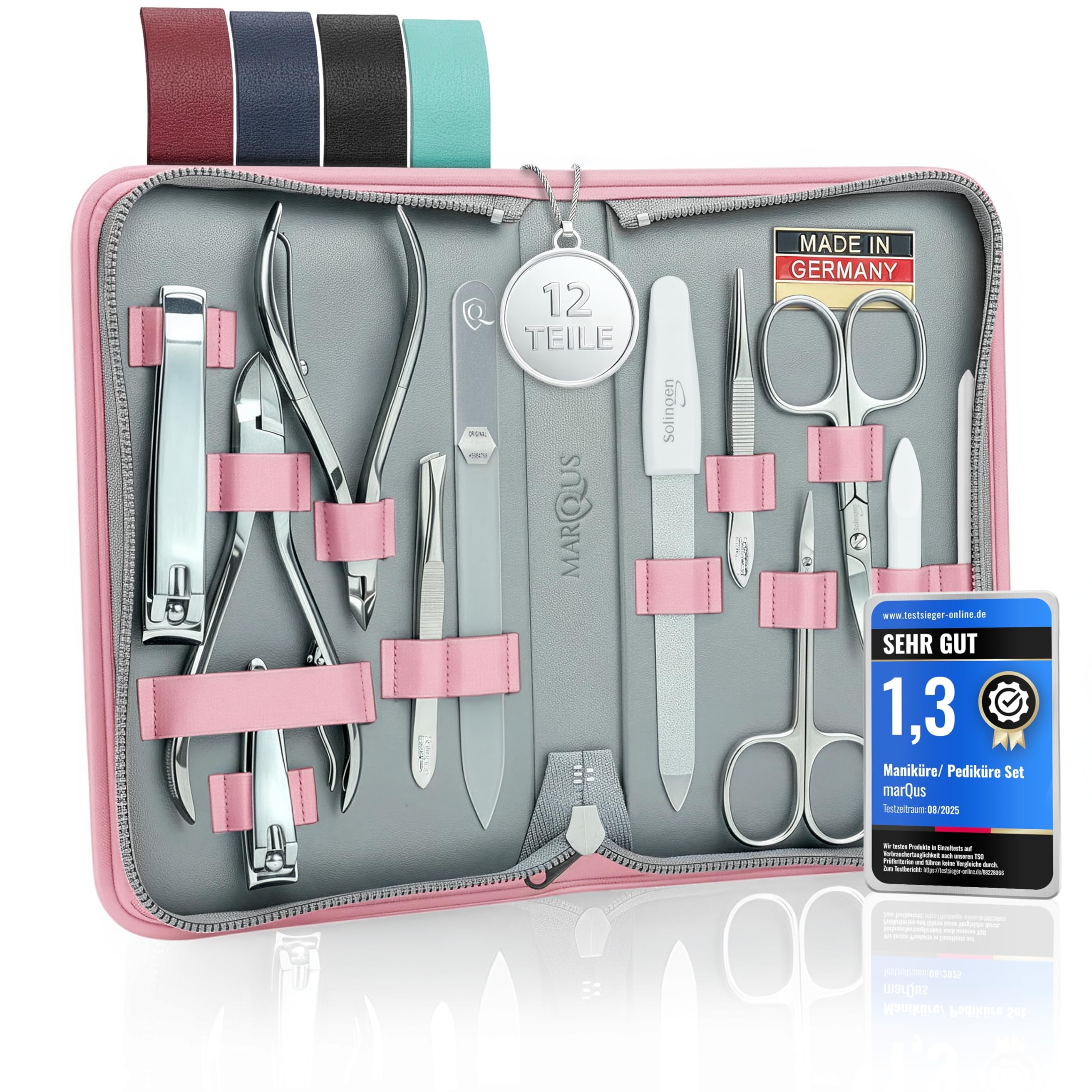 marQus Nail Kit for Men and Women - Manicure Set 12 pcs made in Germany -Grooming Set - Genuine Leather Case with exclusive Glassnail File