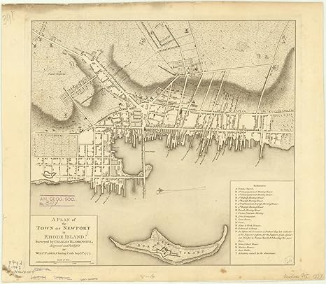 Amazon 歴史地図 ニューポート ロードアイランド1777 ロードアイランド州のニューポートの町の計画 アンティークビンテージ複製 44in X 38in 4438 アートフレーム ポスター オンライン通販