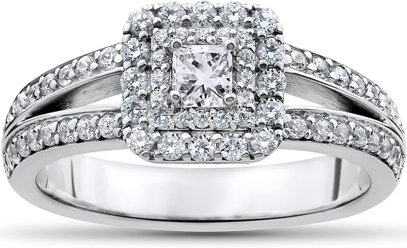 1 Ct Princess Cut Diamond Double Halo Engagement Ring 14k White
