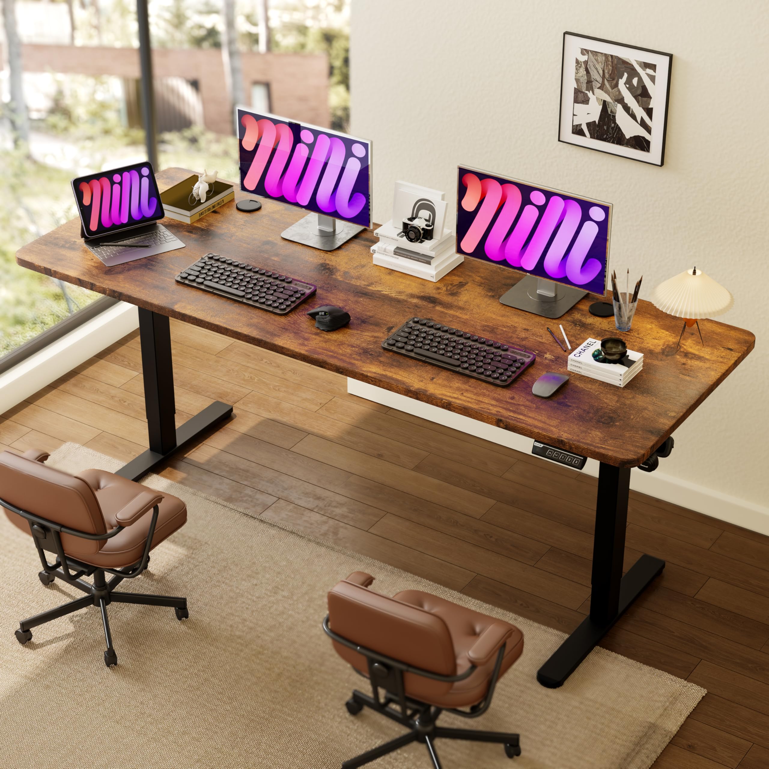 Photo 1 of *** NO ASSEMBLY PARTS ***Monomi Large Electric Standing Desk 79" - Height Adjustable Sit Stand Desk with 178 lbs Load Capacity, 3 Memory Presets, Quiet Motor & Anti-Collision for Home Office (Rustic Brown)