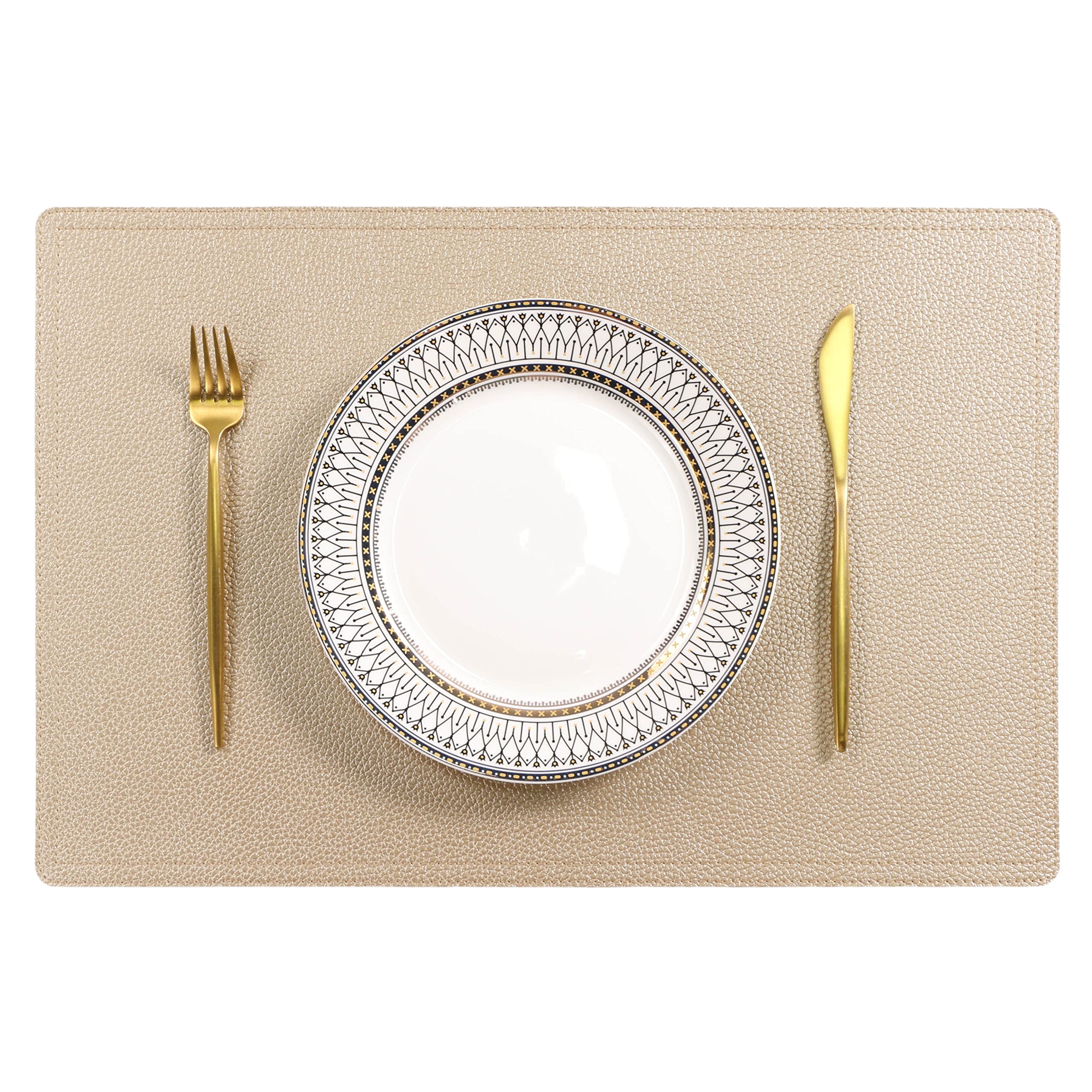 Jovono Faux Leather Gold Placemats, Set of 4, Waterproof, Heat Resistant, Non-Slip, Easy to Clean for Kitchen, Conference Table