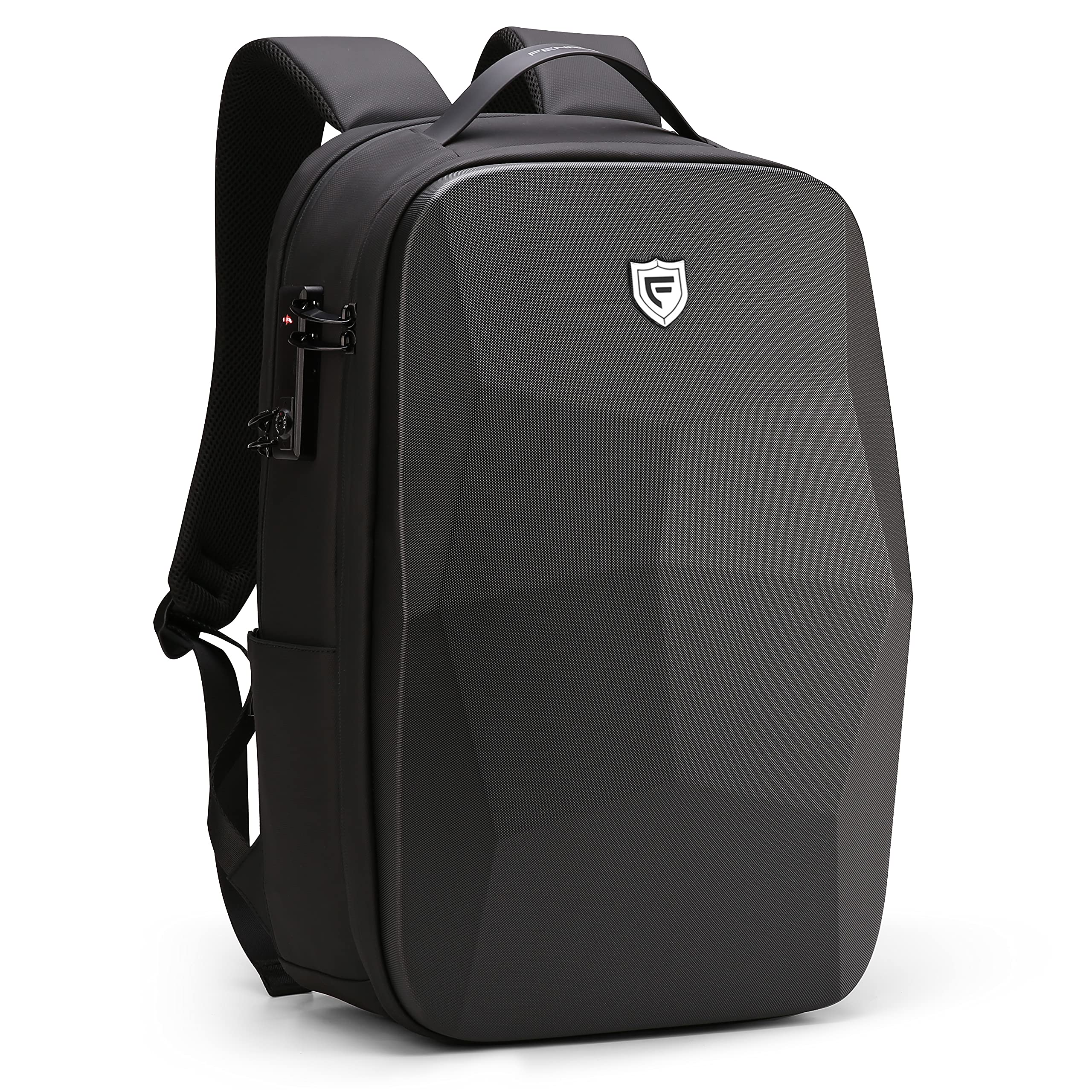FENRUIEN 17.3-Inch Hard Shell Laptop Backpack,Anti-Theft Waterproof Business Travel Computer Backpack,Black Gaming Laptop Bag with USB Port for Men