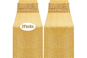OGORI 2 Pack Sequin Table Runner Gold, 12 x 108 inch Glitter Gold Table Runner for Rectangle Table for Halloween, Fall, Birthday, Wedding, Holiday Party Decorations, Baby Shower