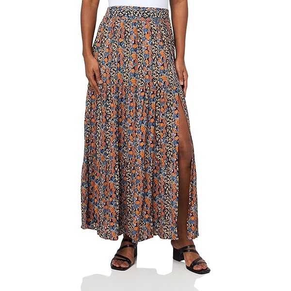 Angie Women's Smocked Waist Overlap Slit Maxi Skirt, Black at