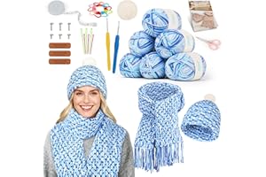 Katech Crochet Kit for Beginner-Crochet Kit for Adults & Kids - Complete Set Learn to Crochet Hat, Scarf, Knitting Starter Kit with Step-by-Step Instructions 6 Crocheting Yarn (Blue)