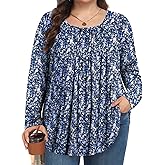 MUSE SHOW Plus Size Tops for Women Fall Long Sleeve Shirts Blouses Flowy Loose Fit 1X-5X
