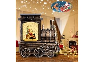 Christmas Snow Globe Lantern with Projector, UBTKEY Santa in Musical Train LED Glittering Light Up Christmas Decorations with 6H Timer, USB Plug-in & Battery Powered
