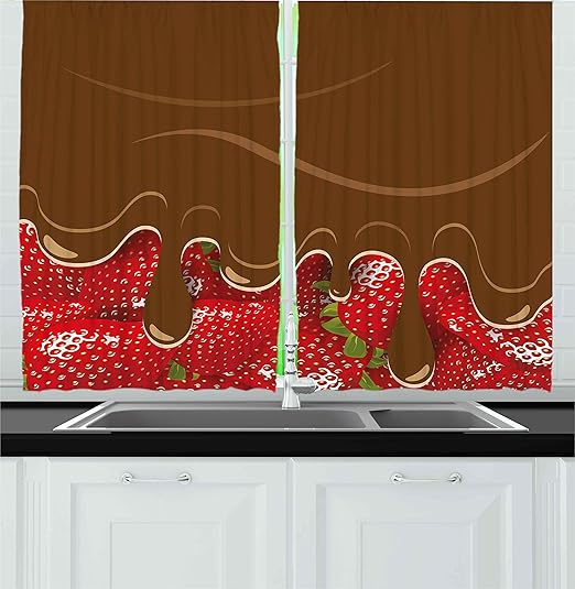 Amazon Com Ambesonne Strawberry Kitchen Curtains Strawberries