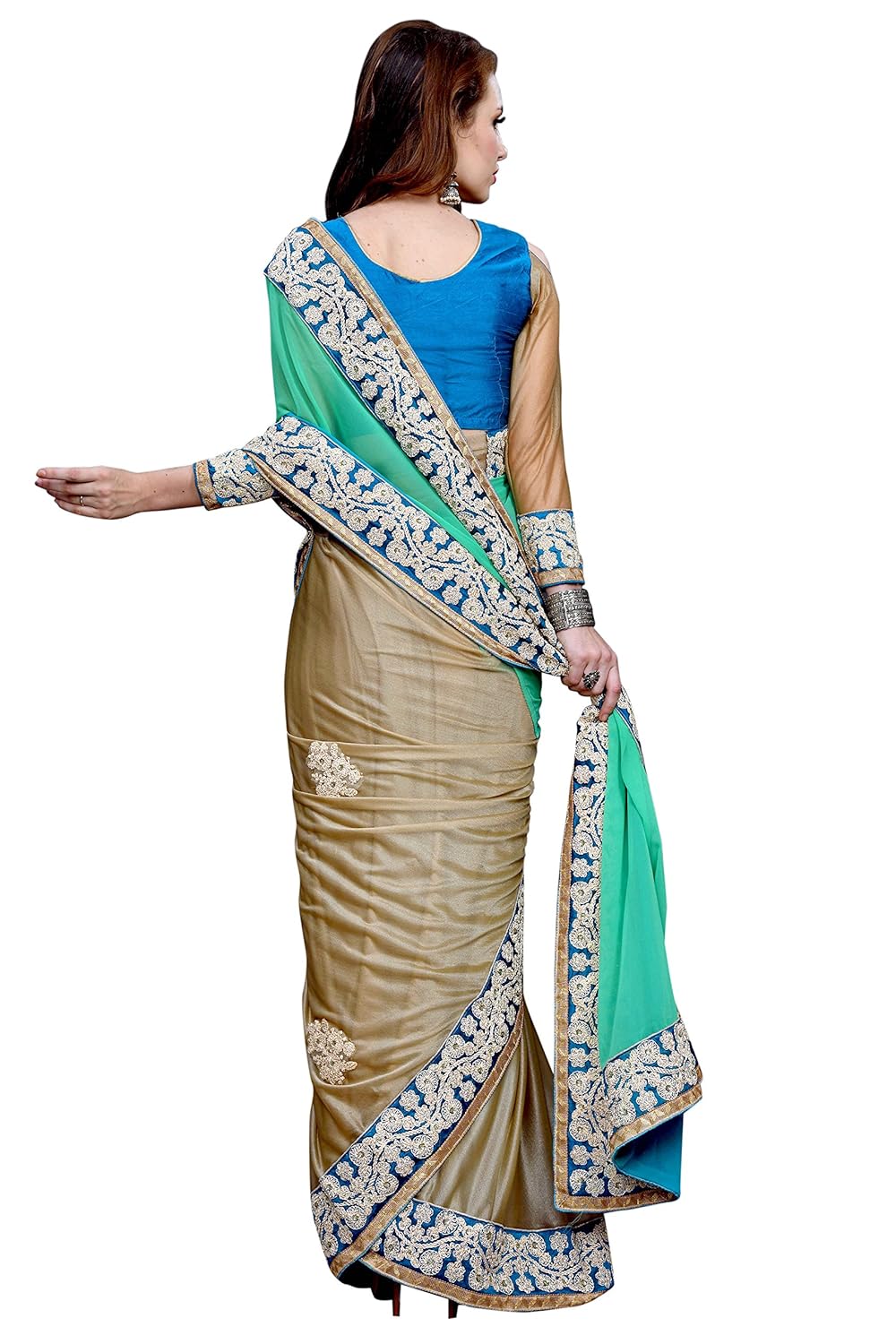 sargam fashion women's georgette saree with blouse piece (srmbbluecord)