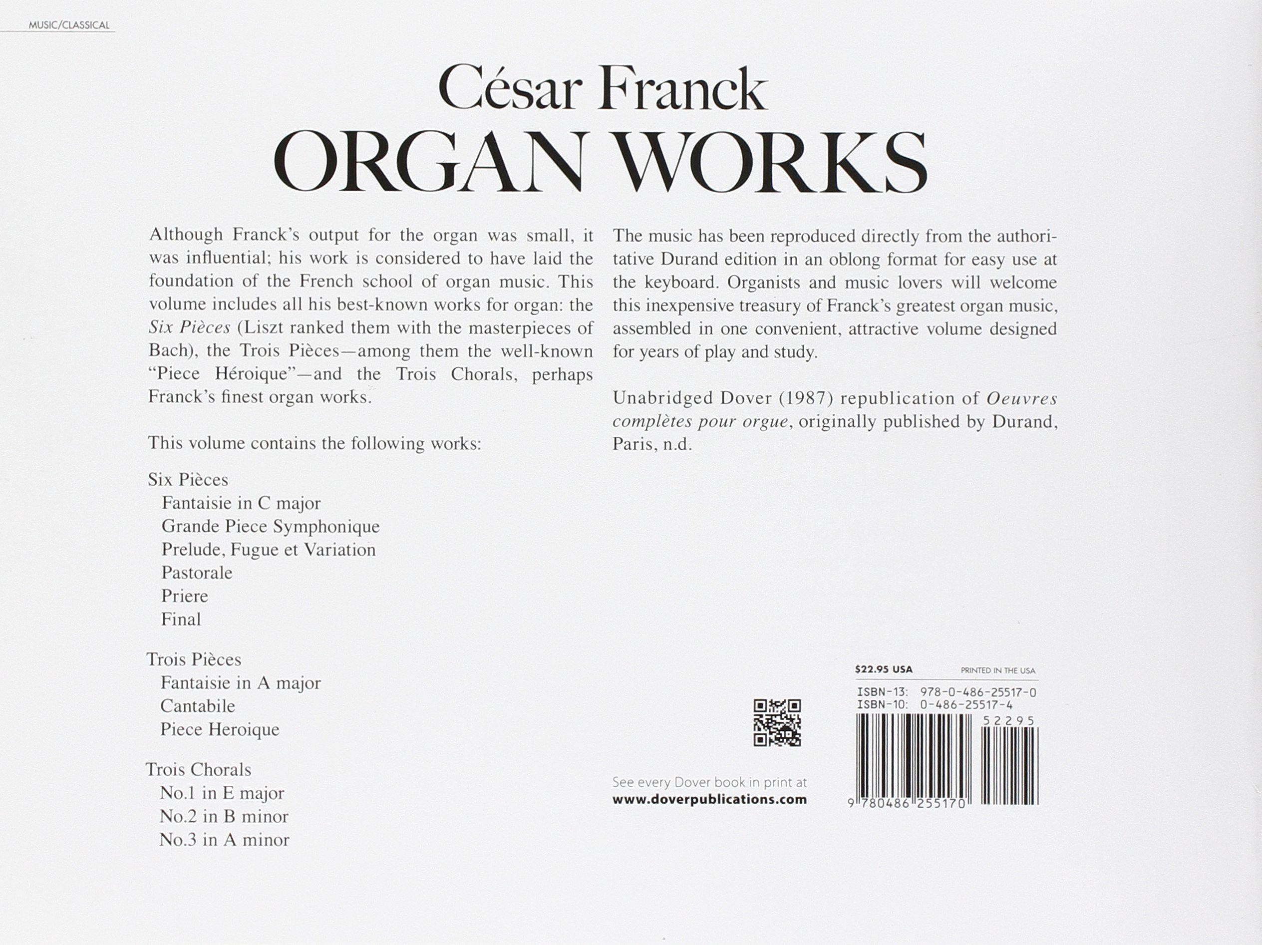 Cesar Franck Organ Works Dover Music For Organ Amazon Co Uk Various Books