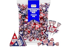 PartyWorks Patriotic Candy Assortment - 3 Pound Bulk Pack (About 185 Count) - July 4th Chocolate Caramels, Lollipops, Popping Rocks Pouches