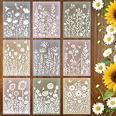 Jaloro 9 Pcs Large Wildflower Wall Stencils for Painting 11x14.5 Inch | Large Flower Stencils for Painting on Walls,Wood Reusable Plastic Floral Stencil for DIY Furniture Wall Home Craft Art