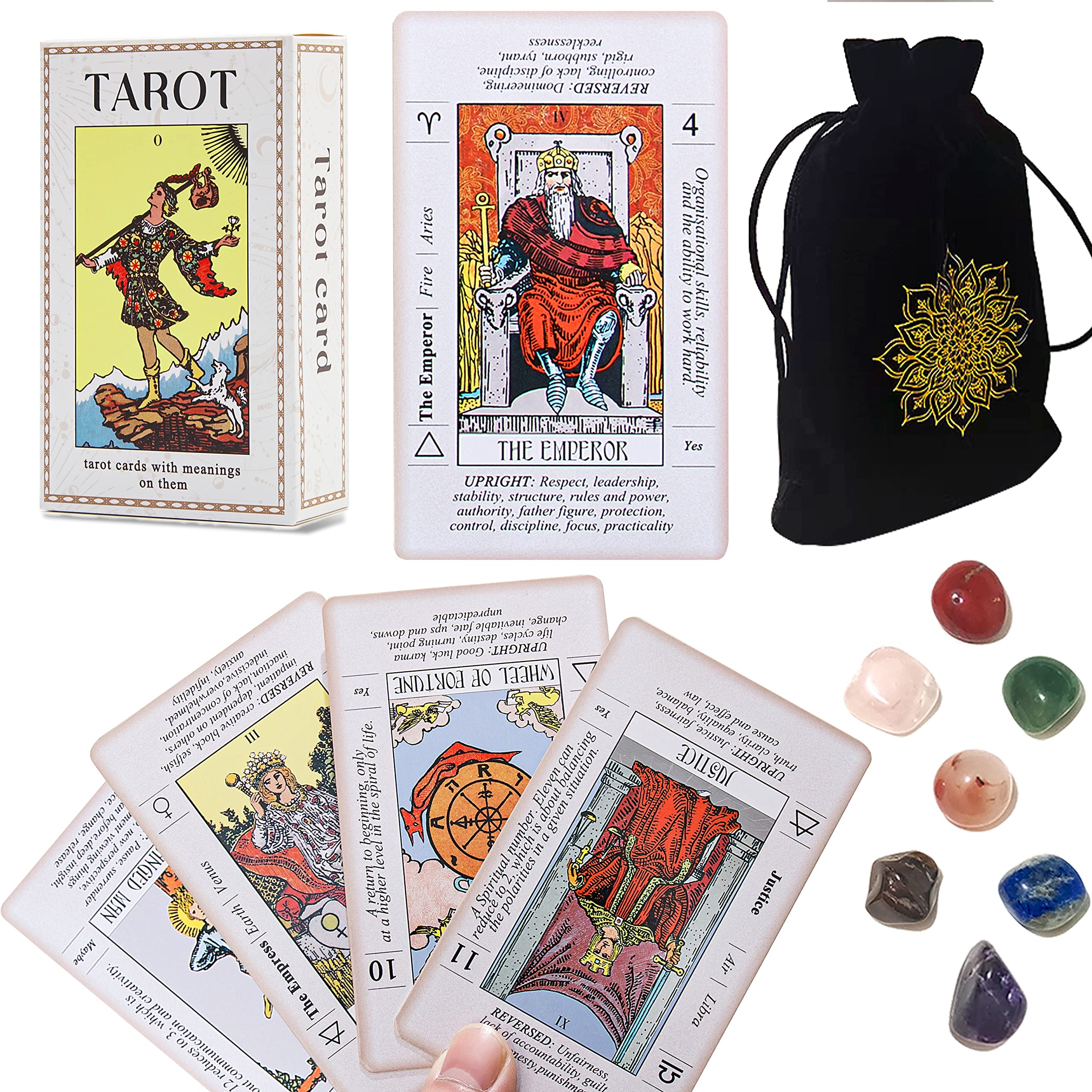 Sincerez Tarot Cards Deck for Beginners with Meanings On Them,Tarot Card Guidebook Bag