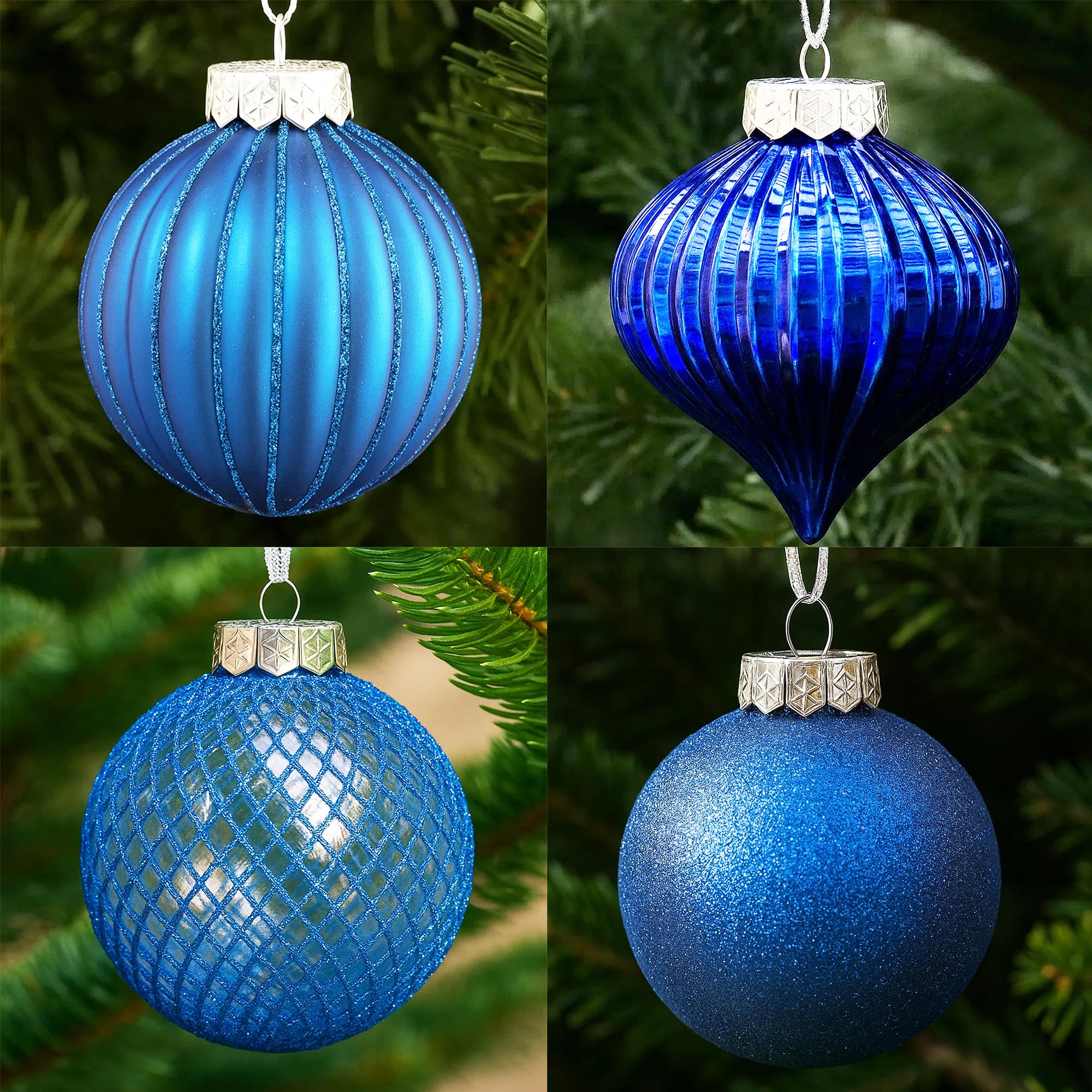 SLEETLY 28pk Bauble Blue Ornaments for Christmas Tree Holiday Xmas Decorations, Shatterproof Plastic 3.15 Baubles, Icicles and Snowflakes