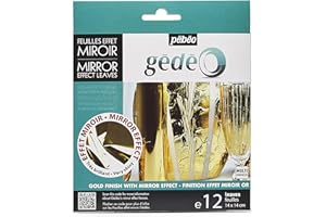 PEBEO Pébéo Gédéo Mirror Effect Gold Leaves Adhesive Sheet - 12 Sheets, 5 ½ x 5 ½ Inches, Art and Craft Supplies, for Painting, Home Decor, or Decorations