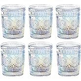 Joeyan Iridescent Drinking Glasses Vintage Glassware Sets Rainbow Embossed Romantic Water Glass Tumbler Great for Juice Cocktail Wine, 10 oz, Set of 6