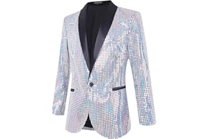Nawgut Sequin Blazer Sparkle Suit Disco Prom Jacket Party Shiny Tuxedo Banquet Celebration Fashion Sport Coat for Mens Adult