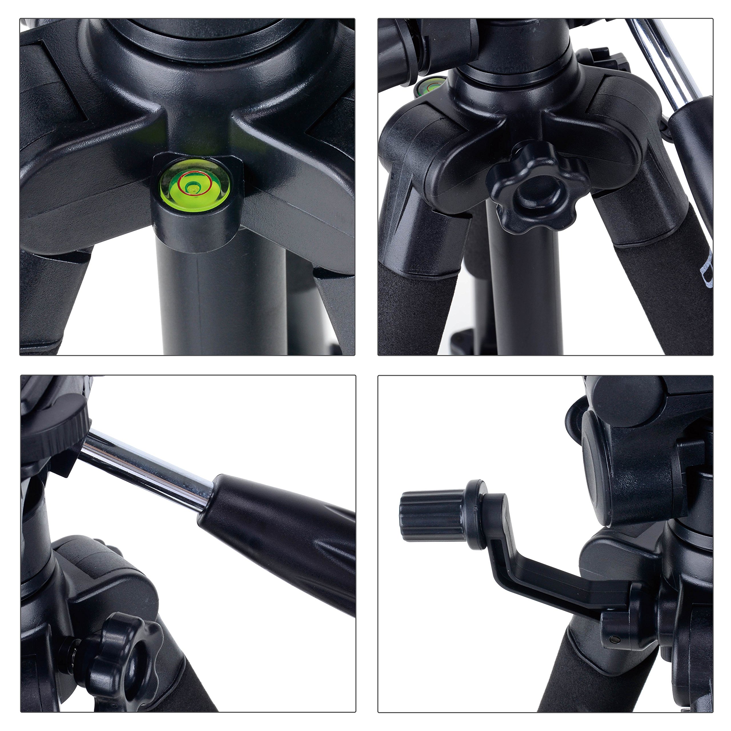 BONFOTO Q111 55-Inch Professional Compact Aluminum Camera Tripod Camcorder Stand with Pan Head Plate and Phone Holder Mount for DSLR Canon Nikon Sony DV Video and Smartphones(Black)