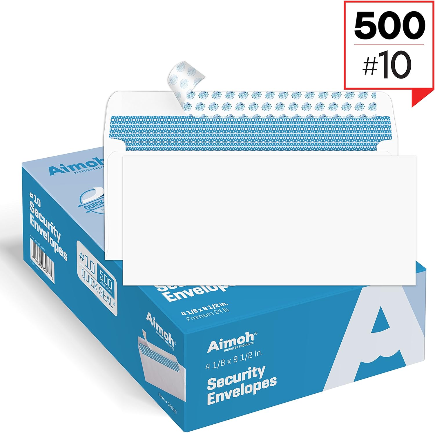#10 Security Self-Seal Envelopes, Windowless Design, Premium Security Tint Pattern, Ultra Strong Quick-Seal Closure - EnveGuard - Size 4-1/8 x 9-1/2 Inches - White - 24 LB - 500 Count (34010) : Office Products