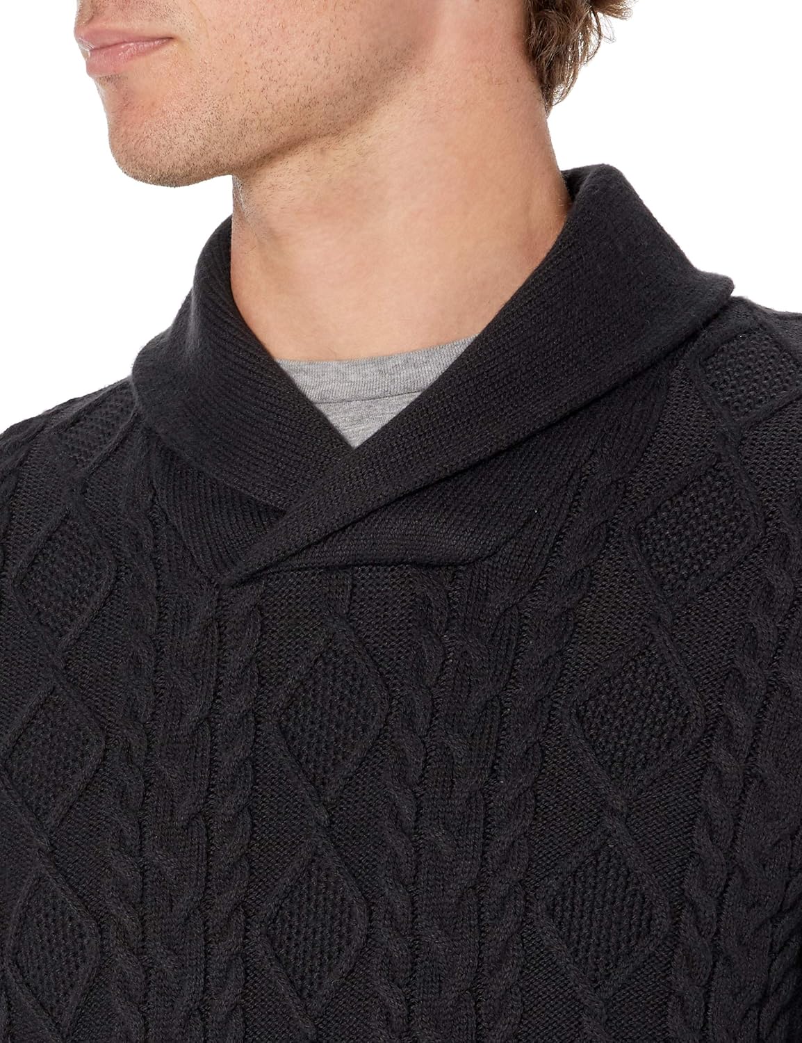  Brand - Goodthreads Men's Supersoft Shawl Collar Cable Knit Pullover Sweater: Clothing