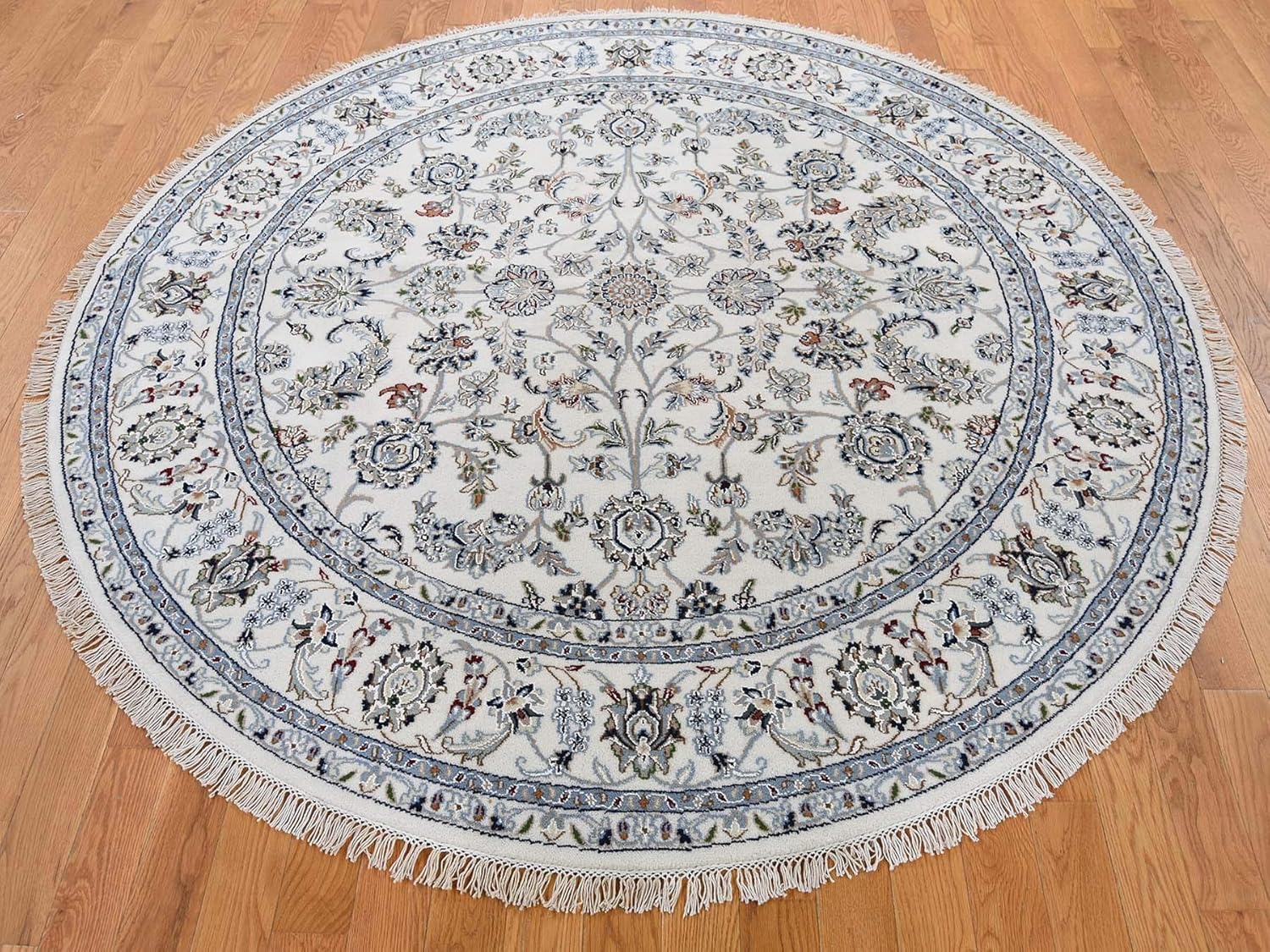 6x6 Wool & Silk 250 KPSI All Over Design Round Nain HandKnotted Rug