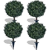 kyesyes Artificial Boxwood Ball Bush 27" Tree BLONYUVC UV Resistance Rated with Spike. Easy to Push in The Ground.Plant Looks Great in a Planter Anywhere. Indoor/Outdoor Decor 4 Pack