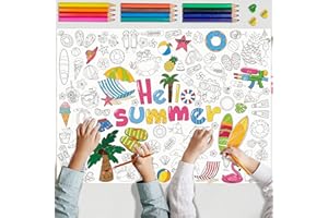 CINROBIYE Giant Summer Banner，Beach Coloring Poster Set with Colorful Pencils,Large Hawaiian Crafts Activity Paper Poster Jumbo Wall Art Poster Banner for School Classroom Party Supplies, 43x 31Inch（Summer)