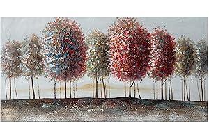 Alenoss 3D Hand Painted Tree Paintings Large Canvas Wall Art 48x24 Inches Modern Abstract Acrylic Wall Paintings Colorful Forest Contemporary Texture Artwork for Home Decorations