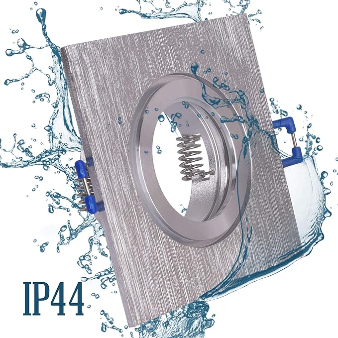 6x Einbaustrahler Bad IP44 mit GU10 Fassung ECKIG alu gebürstet Einbauspot Einbauleuchte Rahmen Rostfrei Deckenspot Strahler 