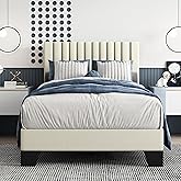 IOILORI Twin Size Bed Frame, Velvet Upholstered Platform Bed with Adjustable Tufted Headboard, Sturdy Frame and Slats, Noiseless, No Box Spring Required, Easy to Assemble, Black