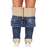 Qazel Vorrlon Women's Fleece Lined Jeans for Women Winter Warm Flannel Lined Jeans Womens High Waisted Skinny Stretch Pants