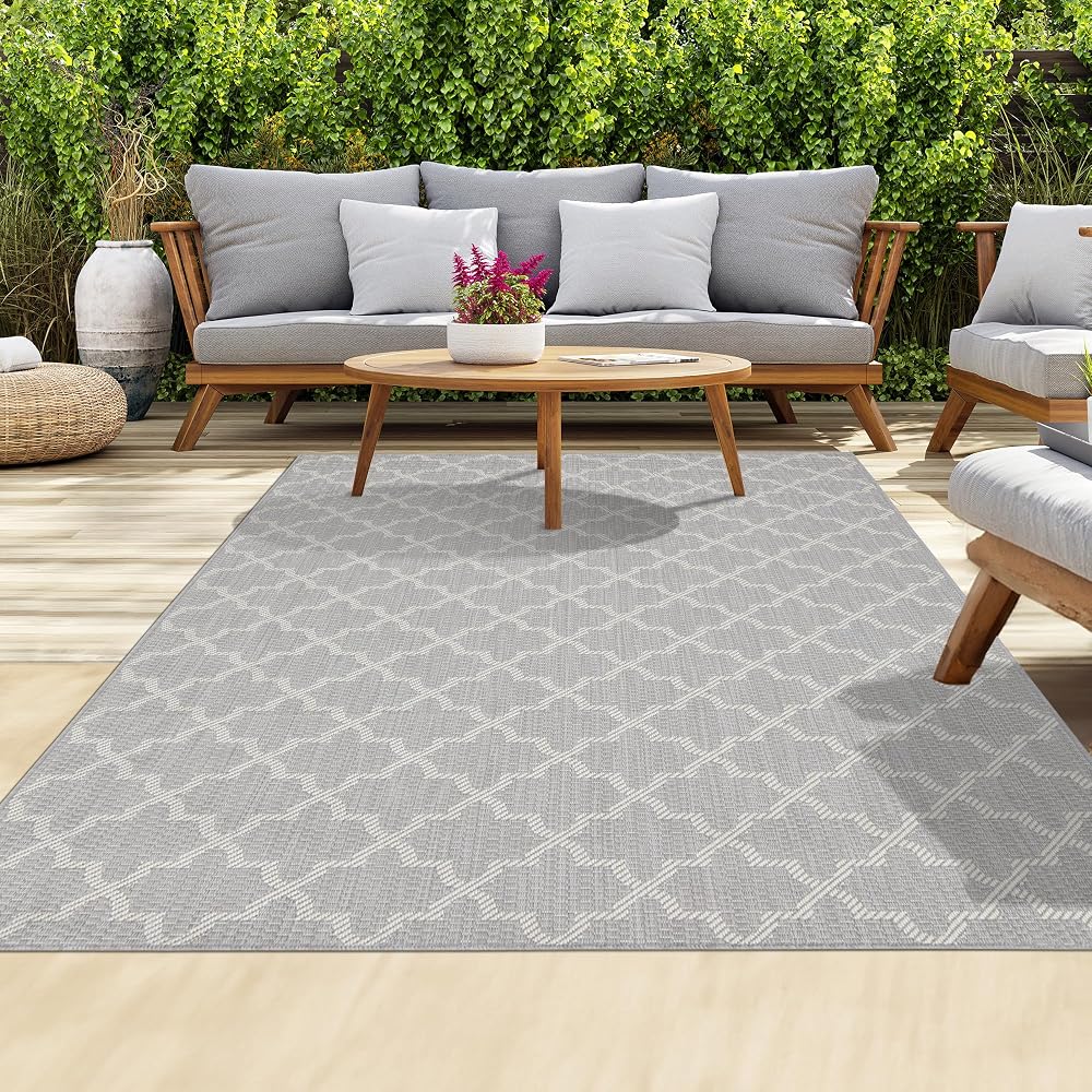 homeart Outdoor Rugs Easy-Clean Indoor Outdoor 80x150 cm Grey Cream