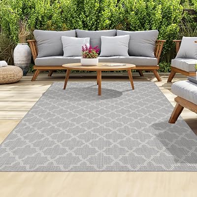 homeart Outdoor Rugs Easy-Clean Indoor Outdoor 80x150 cm Grey Cream