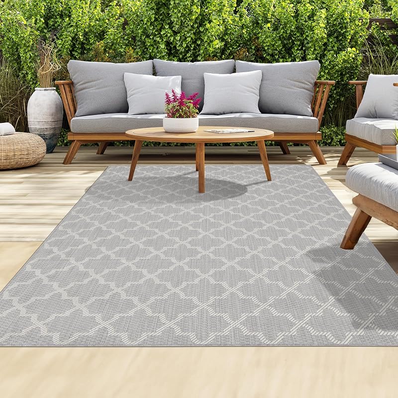homeart Outdoor Rugs Easy-Clean Indoor Outdoor 80x150 cm Grey Cream