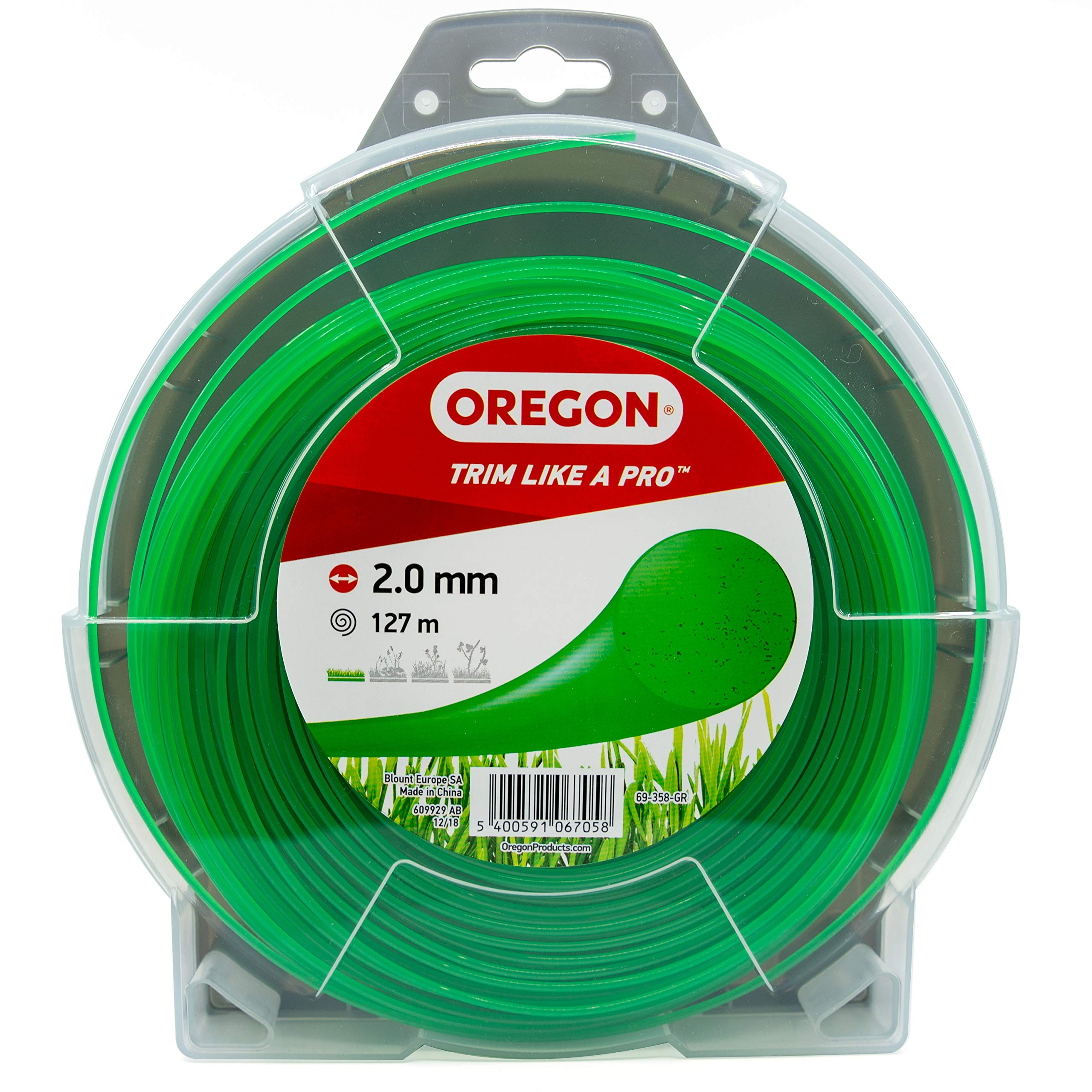 Oregon String Trimmer Line, Replacement Nylon Strimmer Wire for Grass Trimmers & Brushcutters, DIY & Gardening, Universal Fit, All Purpose, Round Cord, 2mm x 127m Spool, Green (69-358-GR)
