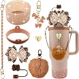 SEMATA Bling Stanley Cup Accessories Kit - 8-Piece Set With Bow Straw Cover, Boot, Handle & Charms For 30oz/40oz