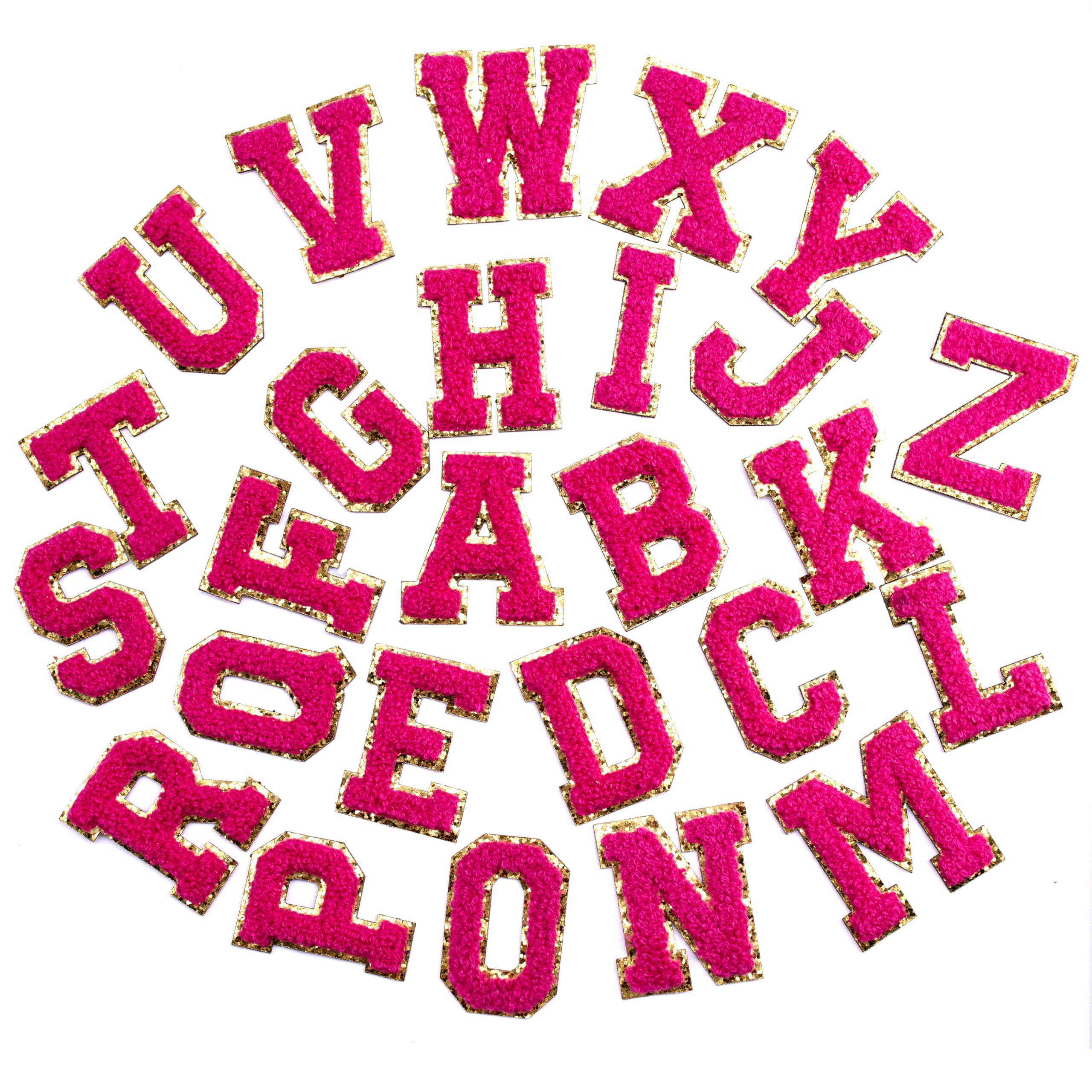 Photo 1 of 26 Self Adhesive Chenille Letter Patches, 2.16'' Stick On A to Z Patch Stickers for Fabric, Clothes, Jeans, Hat, Thick Embroidery Strong Sticker for Personalizing Tavel Makeup Bag, Bible Cover-Magenta