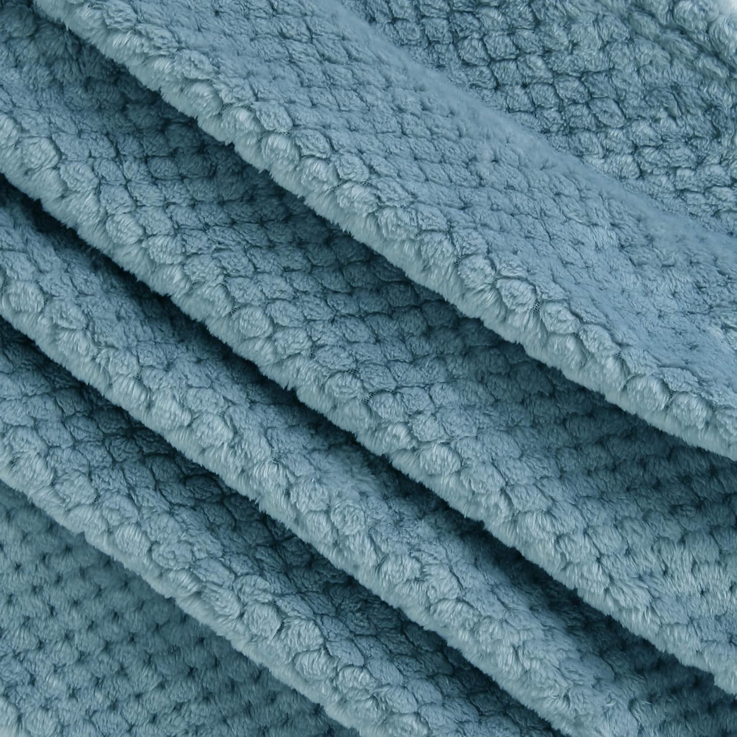 Exclusivo Mezcla Waffle Flannel Fleece Velvet Plush Large Throw Blanket– 50" x 70" (Slate Blue): Home & Kitchen