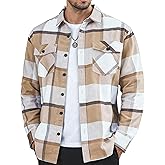 MAGNIVIT Flannel Shirt for Men Brushed Cotton Plaid Shirt Jacket Spring Fall Casual Long Sleeve Button Down Shacket 2 Pockets