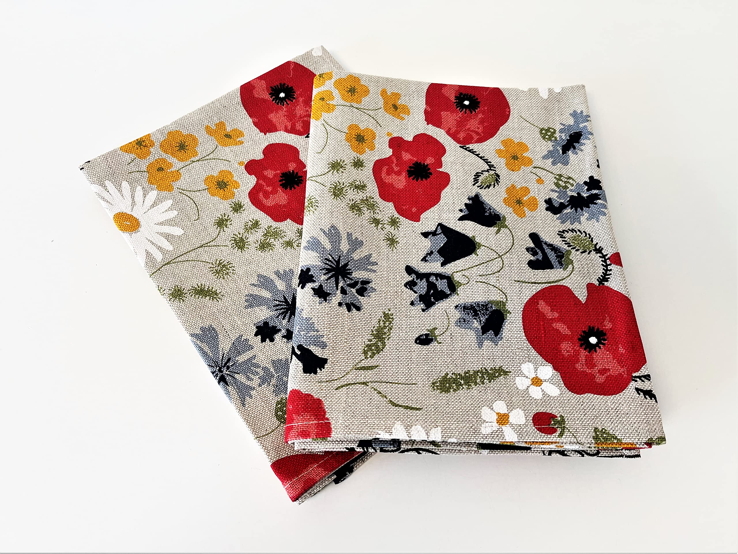 A Pair of Linen Cotton Tea Towels Kitchen Towels Meadow Flowers (pack of 2 towels)