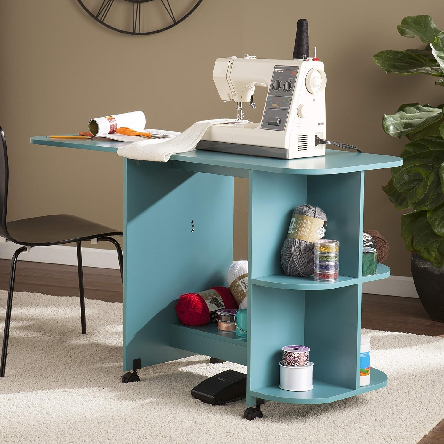 Expandable Rolling Sewing Table/Craft Station Turquoise
