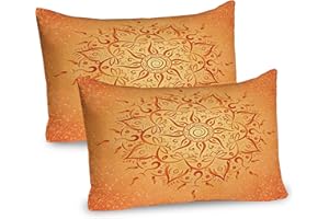 Ambesonne Lotus Pillow Sham Set of 2, Sun Pattern Ombre Effect Mandala Culture Print, Quality Microfiber Bedding Item for All Seasons, 26" X 20", Orange