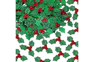Mini Triple Leaf Penta Angel 100Pcs Small Christmas Holly Berries Craft Decoration Sequins Embellishments for DIY Holiday Wreath Arrangement Gift Tags and Card Making (Green)