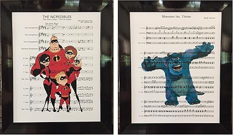 Monsters Inc And The Incredibles Movie Music Sheet Page Set Of 2