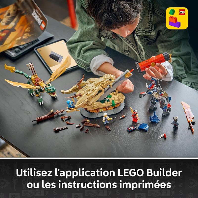 Ninjago Combat sur la Lame du Dragon - Jouet Ninja - Figurines de Dragon & Robot et 4 Minifigurines avec Katanas - Décoration de Chambre d'enfant - Cadeau pour Garçon dès 9 Ans ou Fan 71871