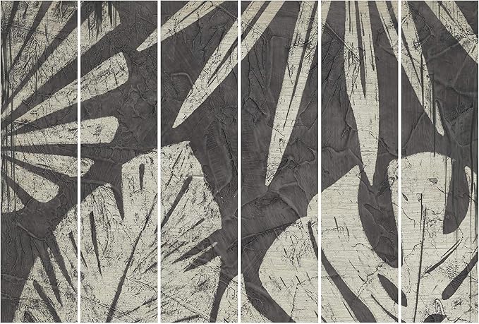 Sliding Curtain Room Divider Palm Leaves Dark Gray 6 Panels Wall Holder 250 X 360cm Amazon Co Uk Kitchen Home