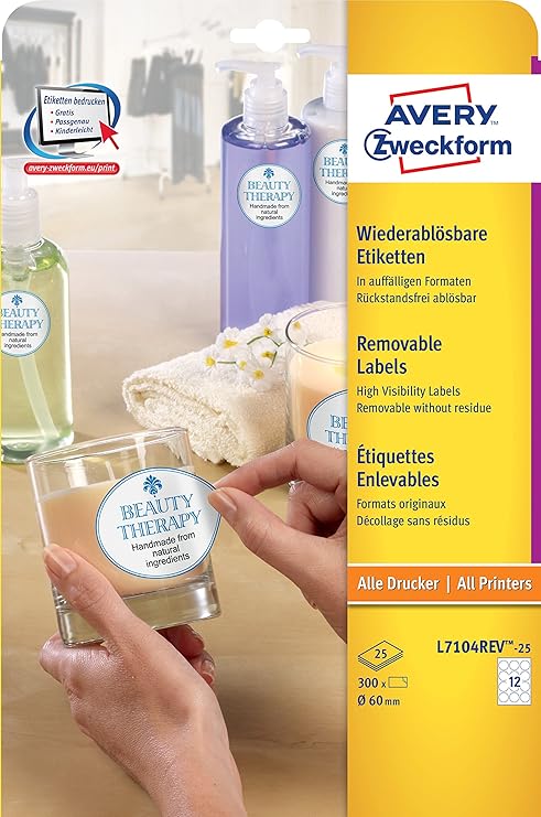 Circular Diameter Removable Avery Zweckform L7104REV-25 Pack ...