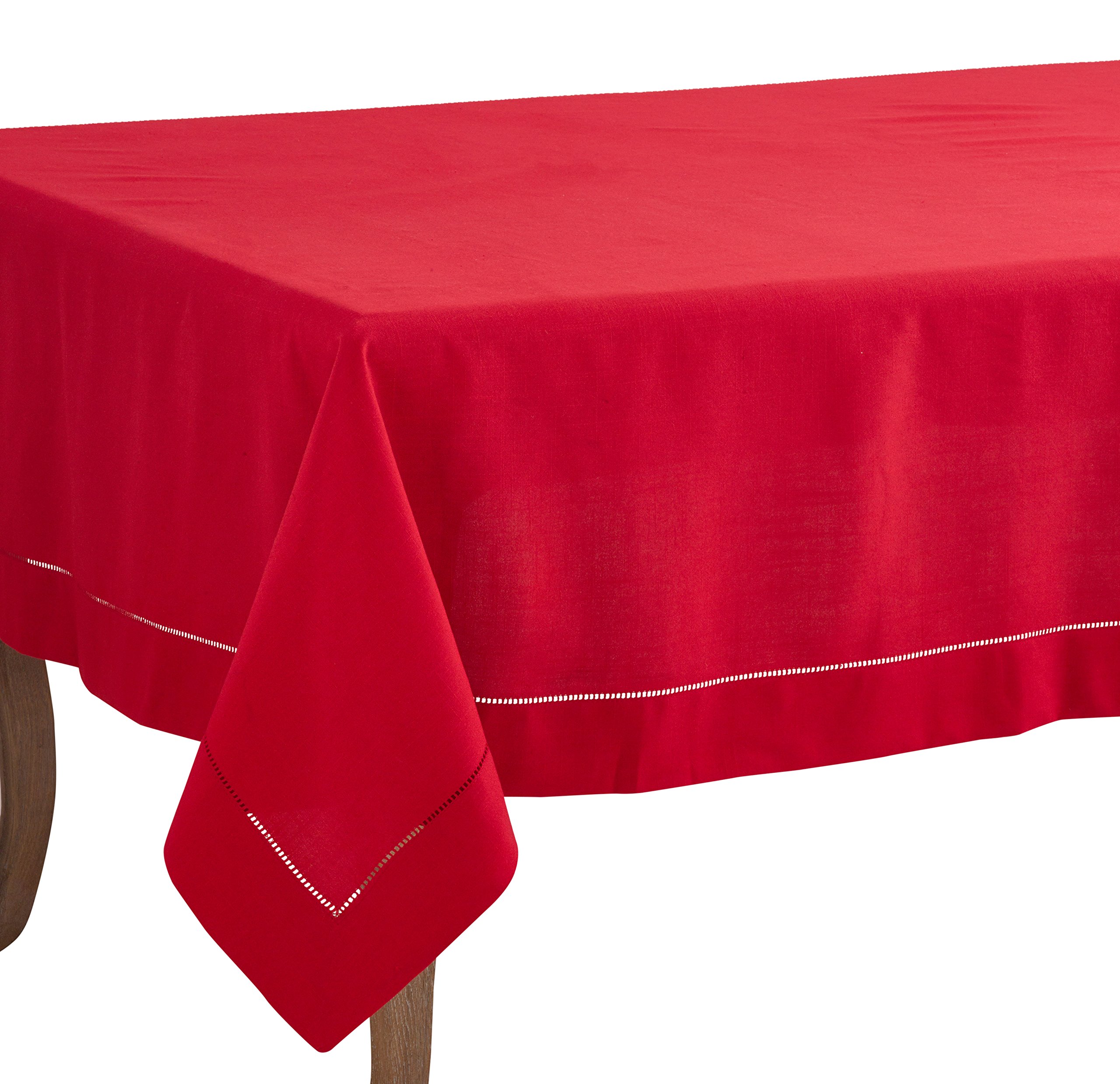 SARO LIFESTYLE Hemstitched Border Tablecloth, Red, 70″x160″