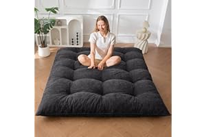 MAXYOYO Japanese Floor Mattress Full Size, 6" Foldable Futon Mattress Tufted Roll Up Floor Bed, Thick Chenille Tatami Mat Sleeping Pad for Camping Guest Room Dormitory Bedroom RV, Black